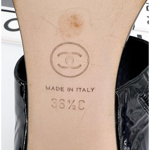 CHANEL Black Patent Leather CC Logo Open Toe Ankle Strap Sandals Size EU… - Picture 12 of 13